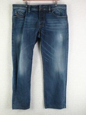 Diesel Larkee Jeans Mens 38X30 Blue Stone Wash Straight Leg Heavyweight Denim